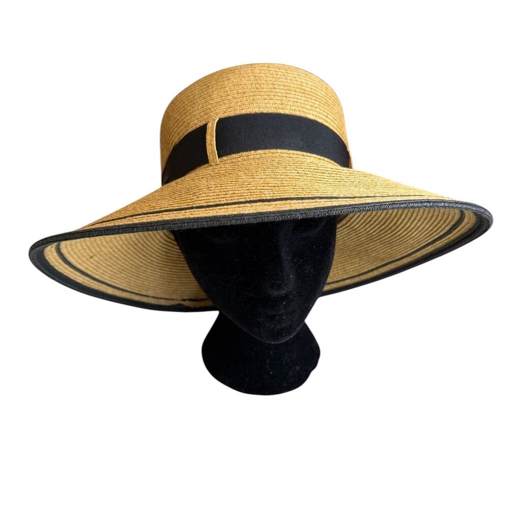 Scala Packable Straw Sun Hat Natural Black Grosgrain Ribbon Trim
